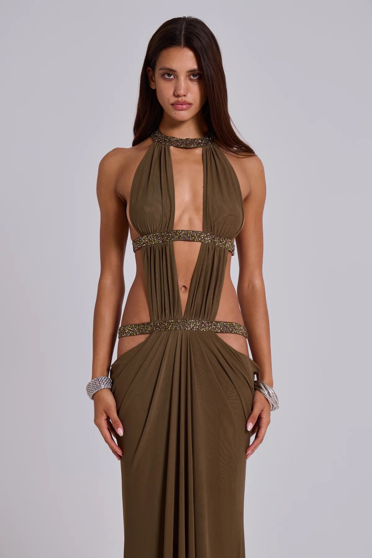 Olive Grecian Maxi Dress