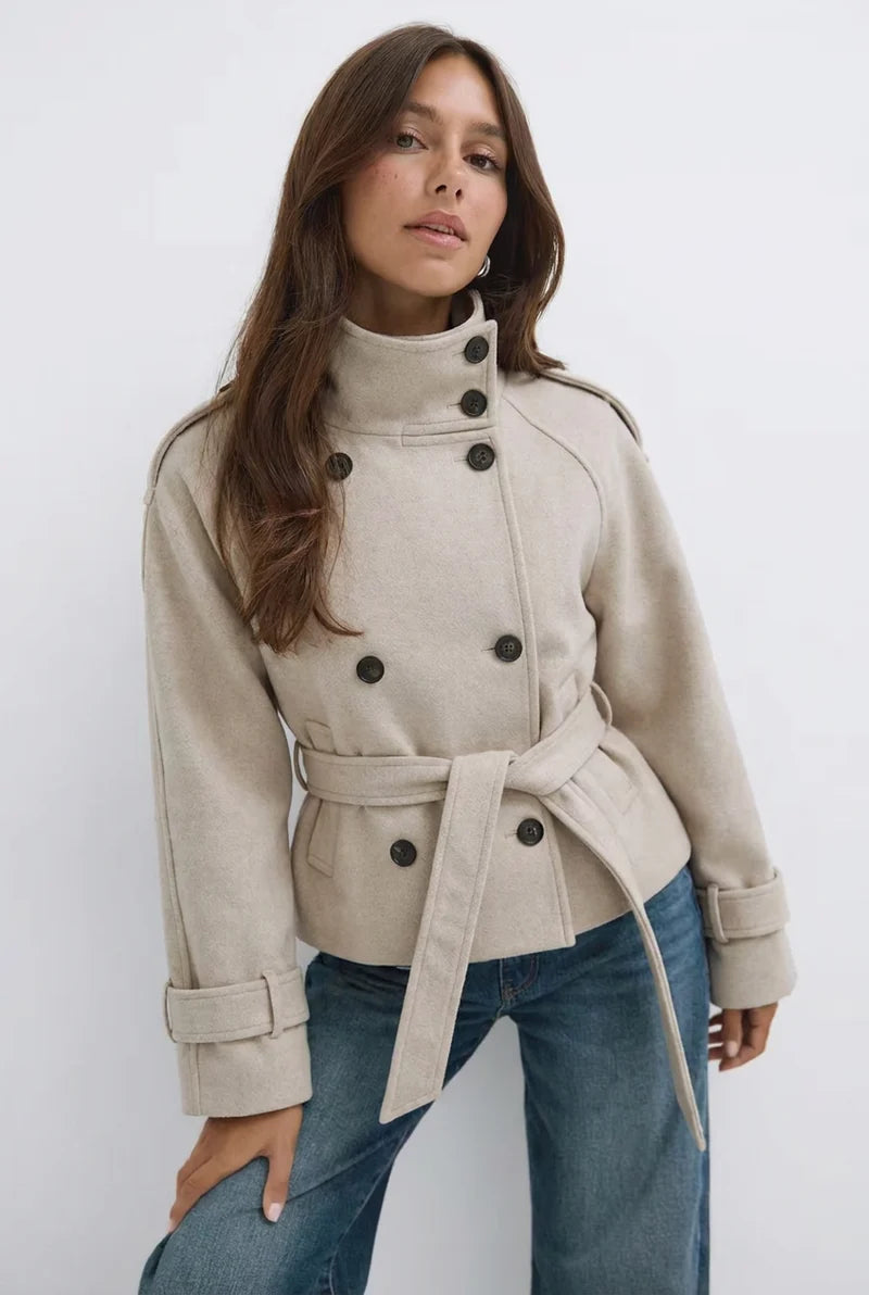Cropped Wool Trench Jacket