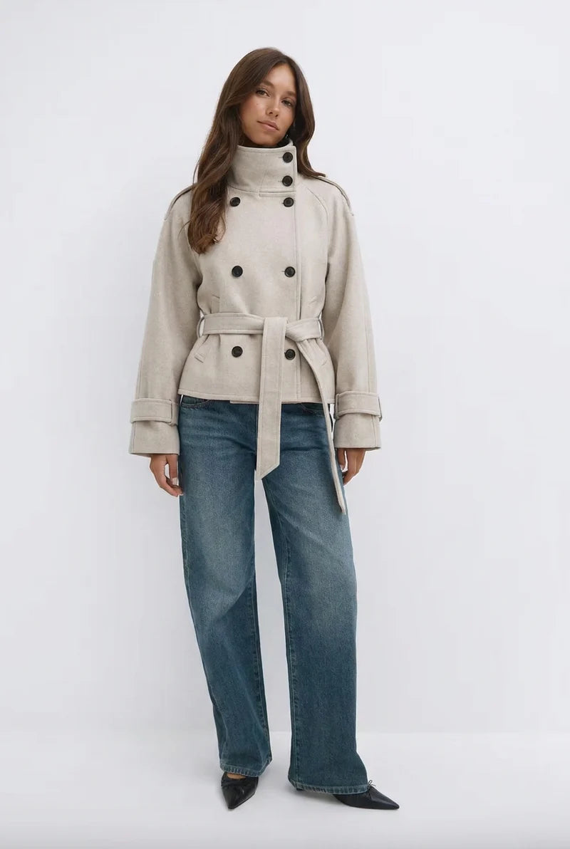 Cropped Wool Trench Jacket