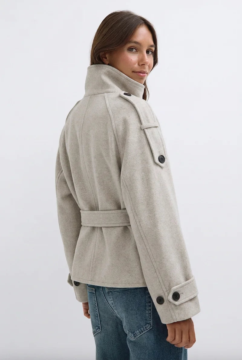 Cropped Wool Trench Jacket