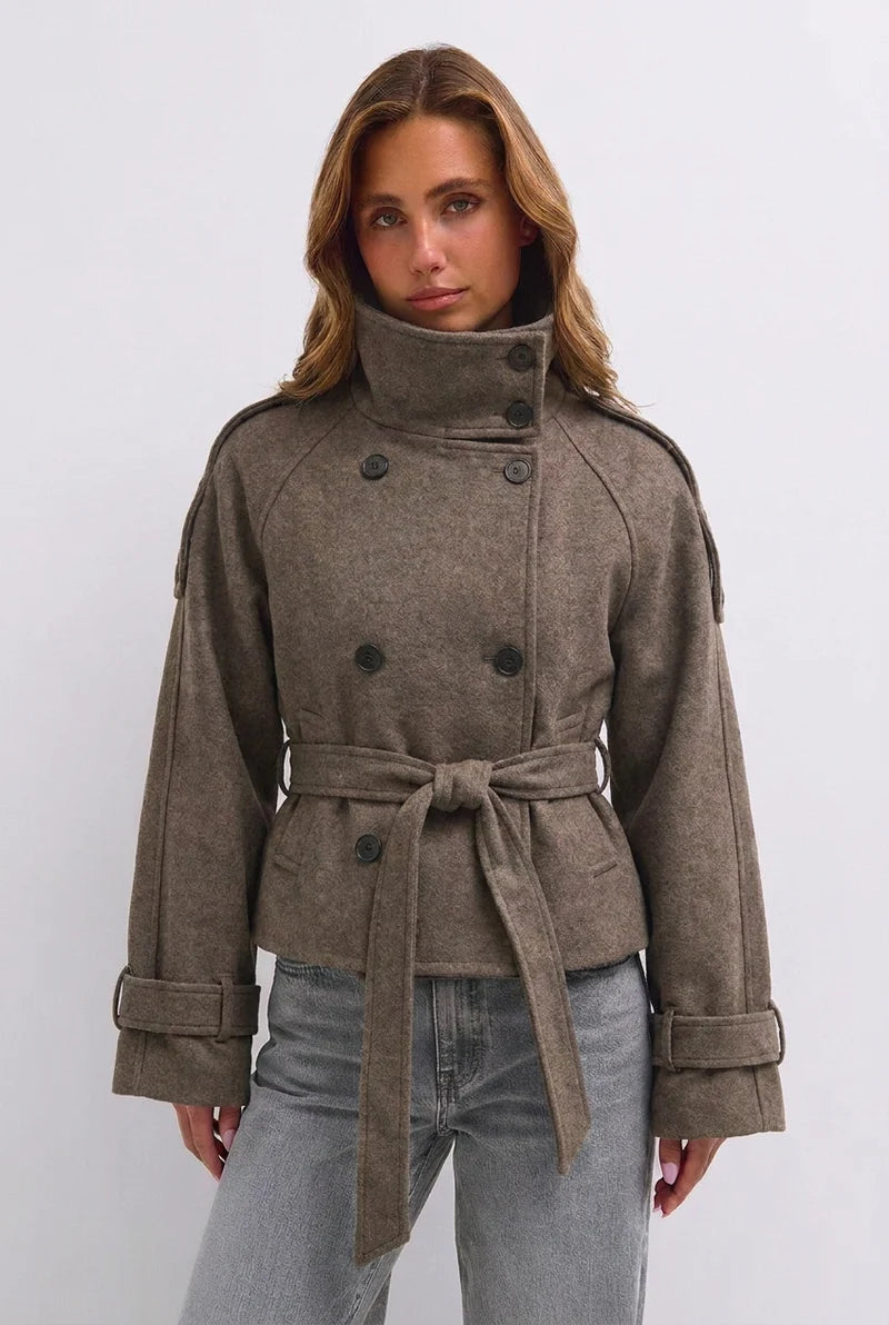 Cropped Wool Trench Jacket