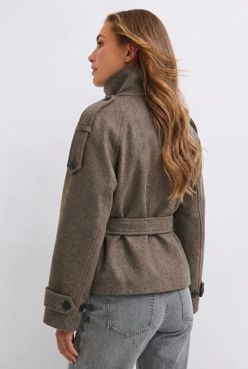 Cropped Wool Trench Jacket