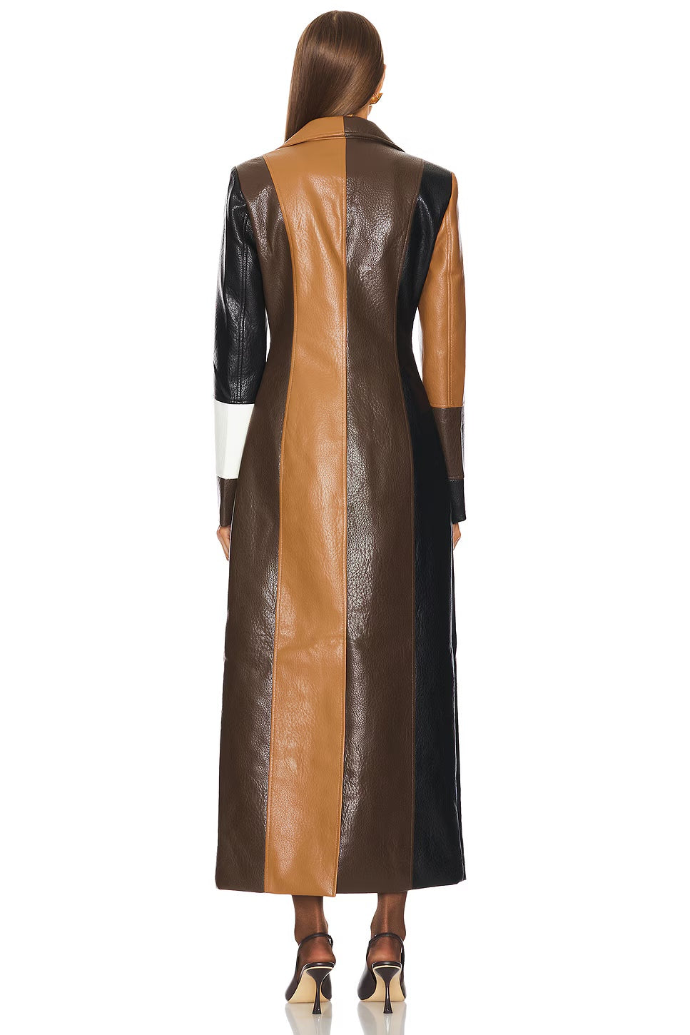Colorblock Faux Leather Maxi Coat