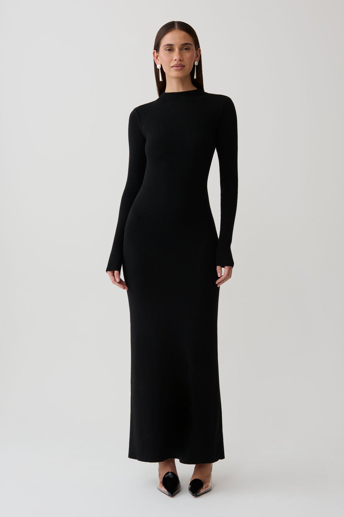Alina Open Back Long Sleeve Knit Maxi Dress