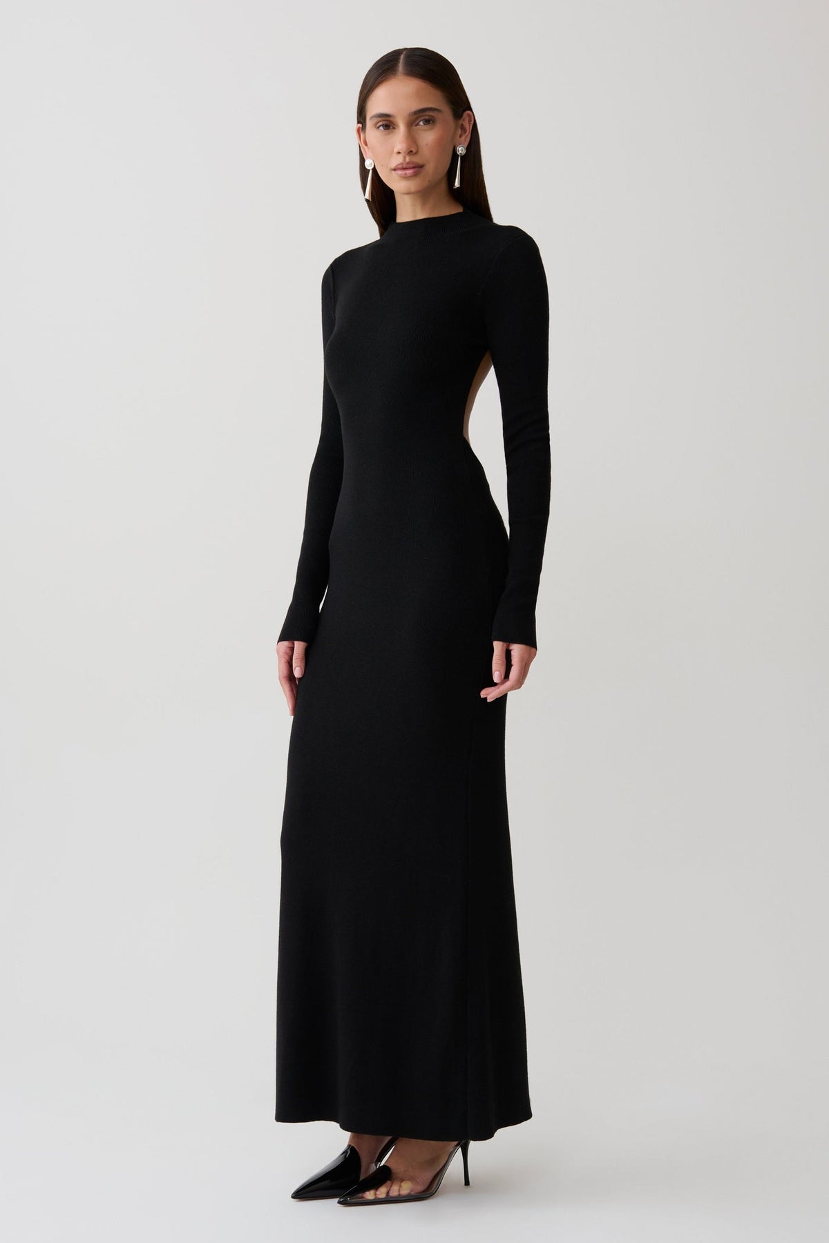 Alina Open Back Long Sleeve Knit Maxi Dress