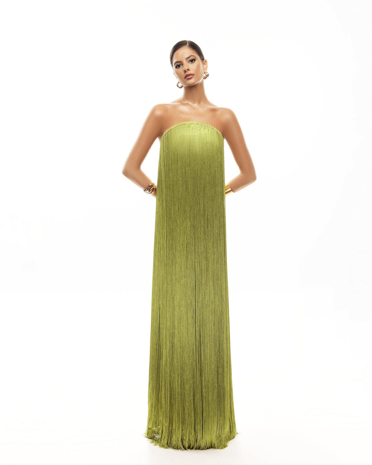 Aurelia Fringe Strapless Maxi Dress - Pistachio