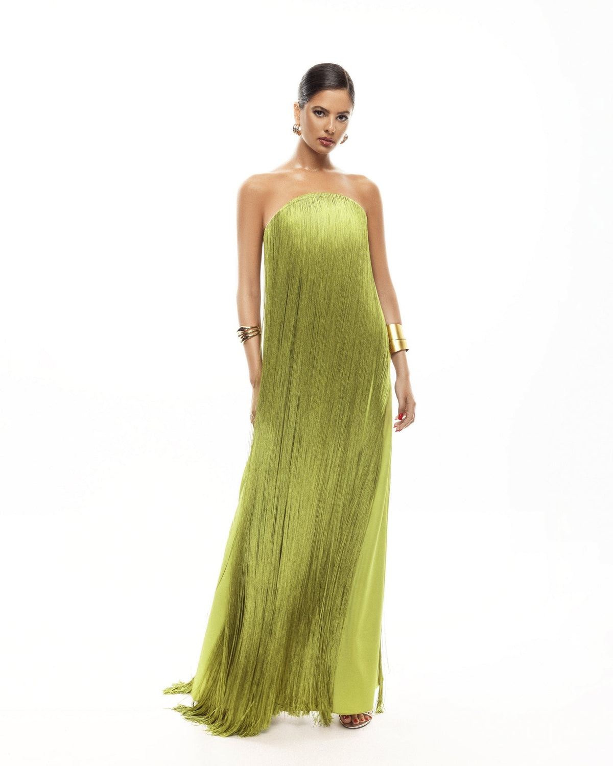 Aurelia Fringe Strapless Maxi Dress - Pistachio