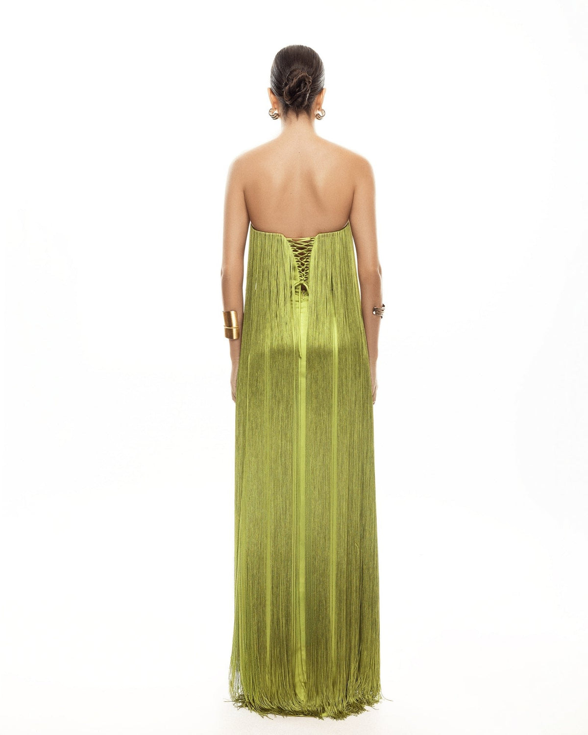 Aurelia Fringe Strapless Maxi Dress - Pistachio