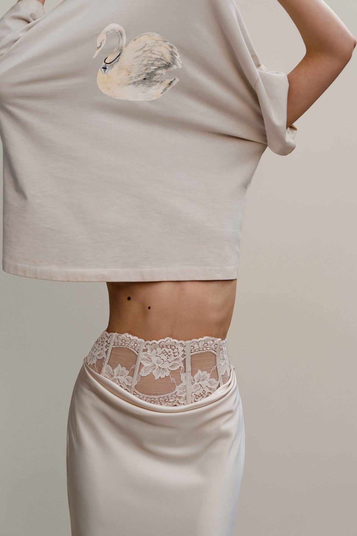 Aurora Lace Waist Satin Maxi Skirt - Ecru
