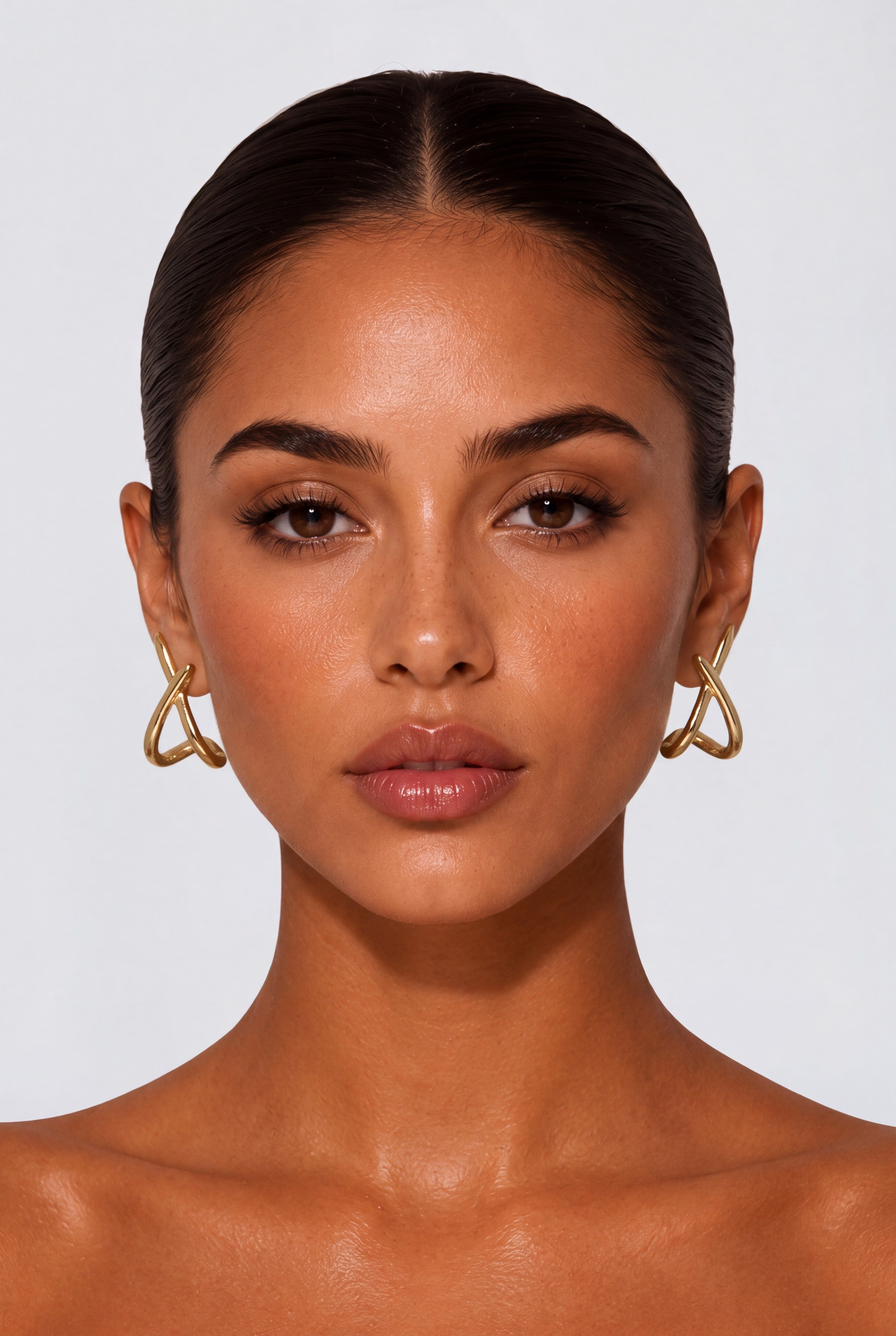 Gold Crossover Hoop Earrings