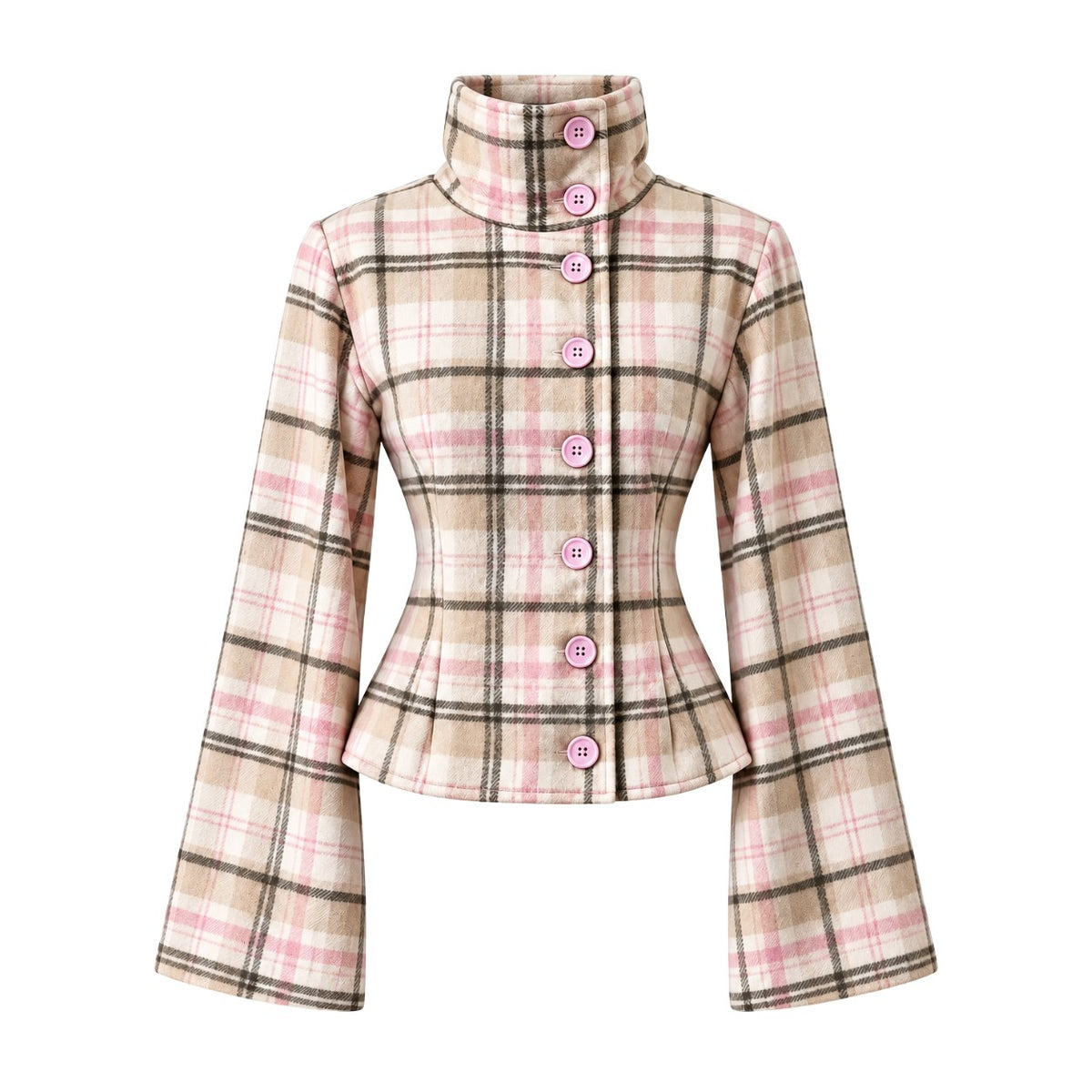 Blair Plaid Bell Sleeve Jacket - Pink Plaid