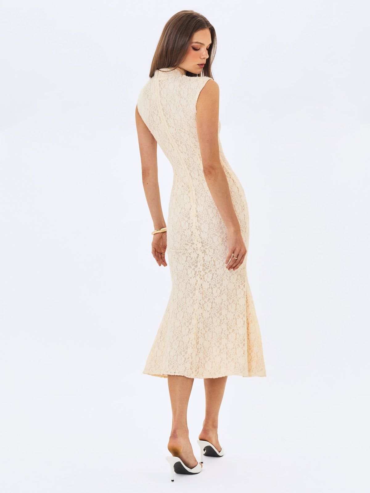 Celeste Lace Keyhole Mermaid Midi Dress - Cream