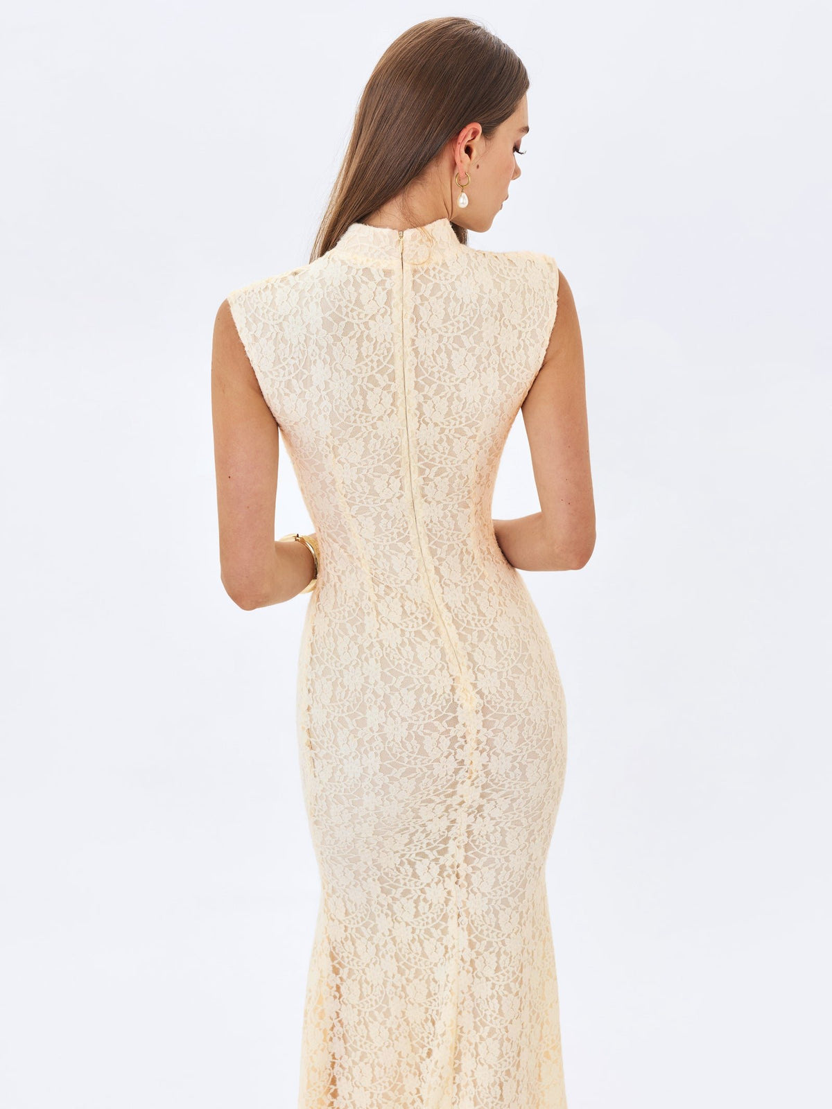 Celeste Lace Keyhole Mermaid Midi Dress - Cream