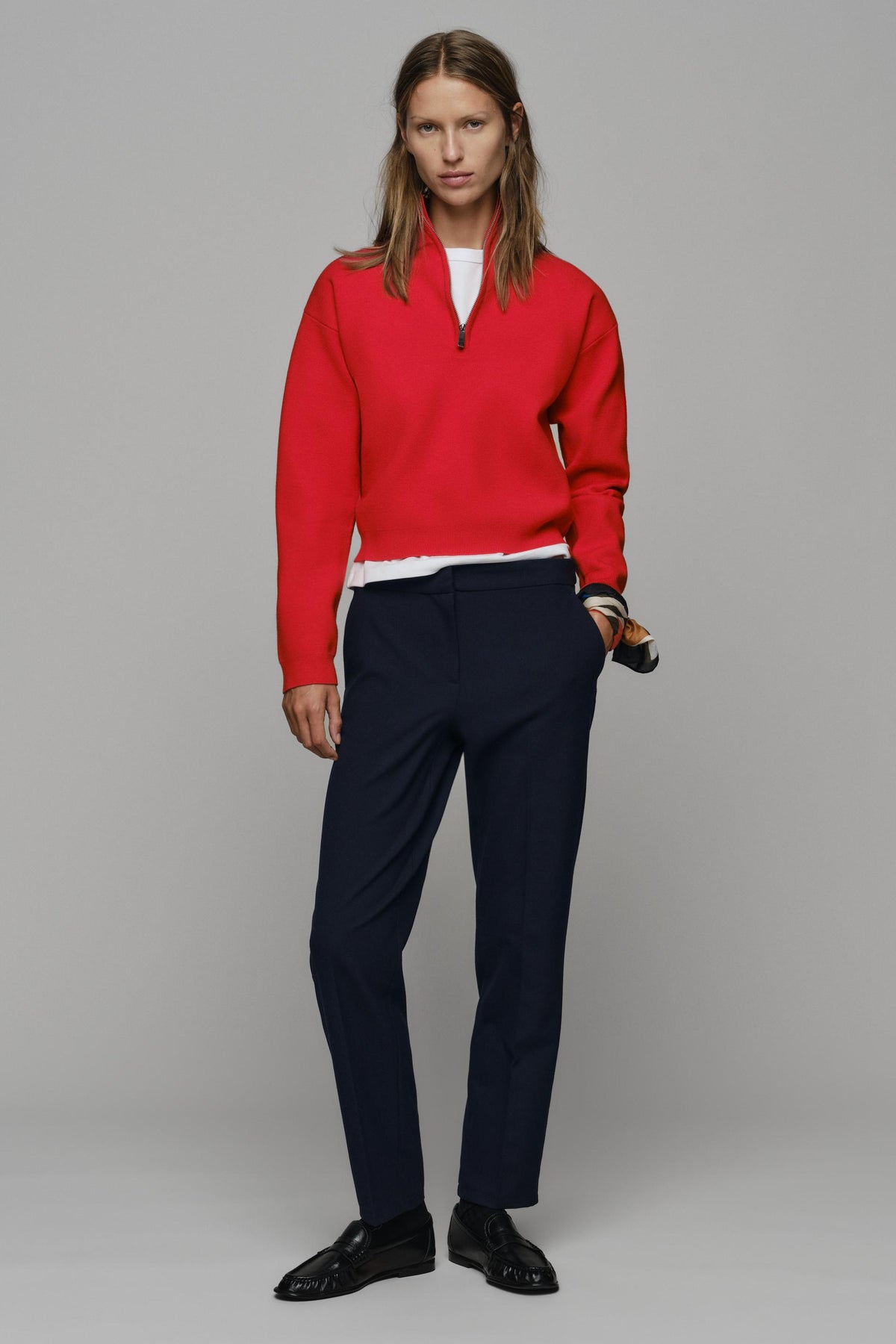 Clara Half Zip Knit Sweater - Red