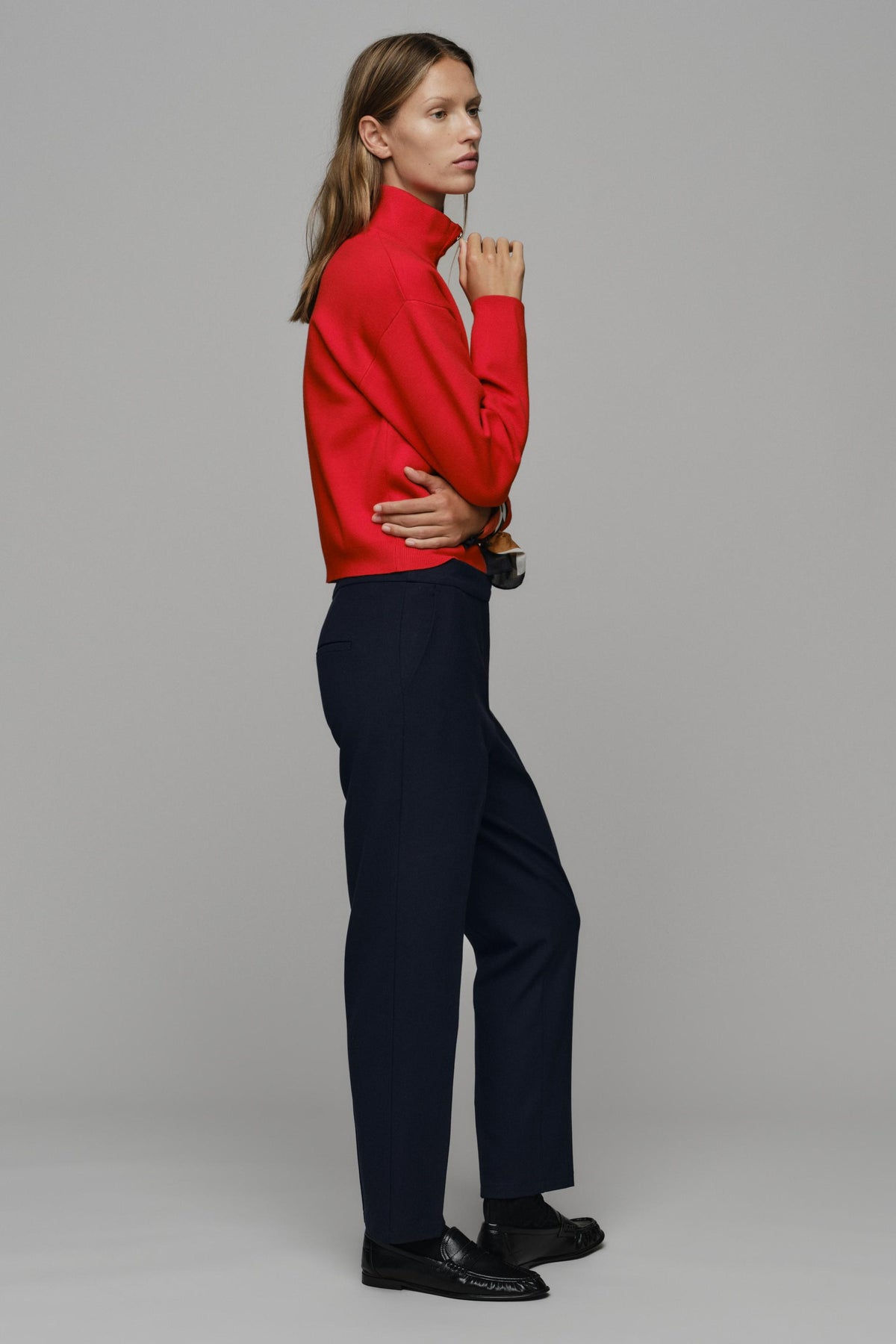 Clara Half Zip Knit Sweater - Red