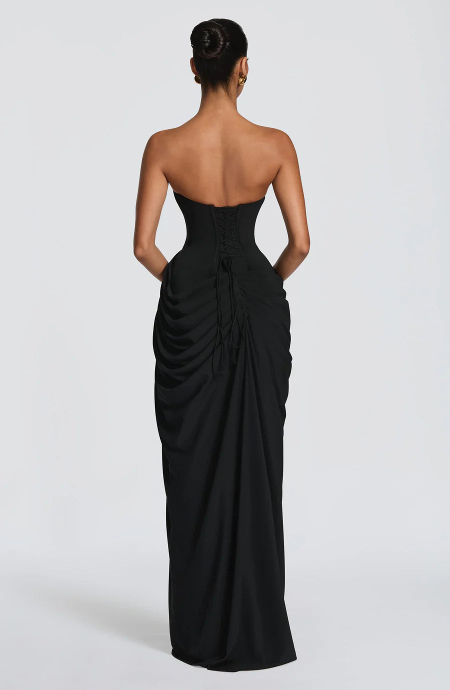 Strapless Draped Corset Maxi Dress