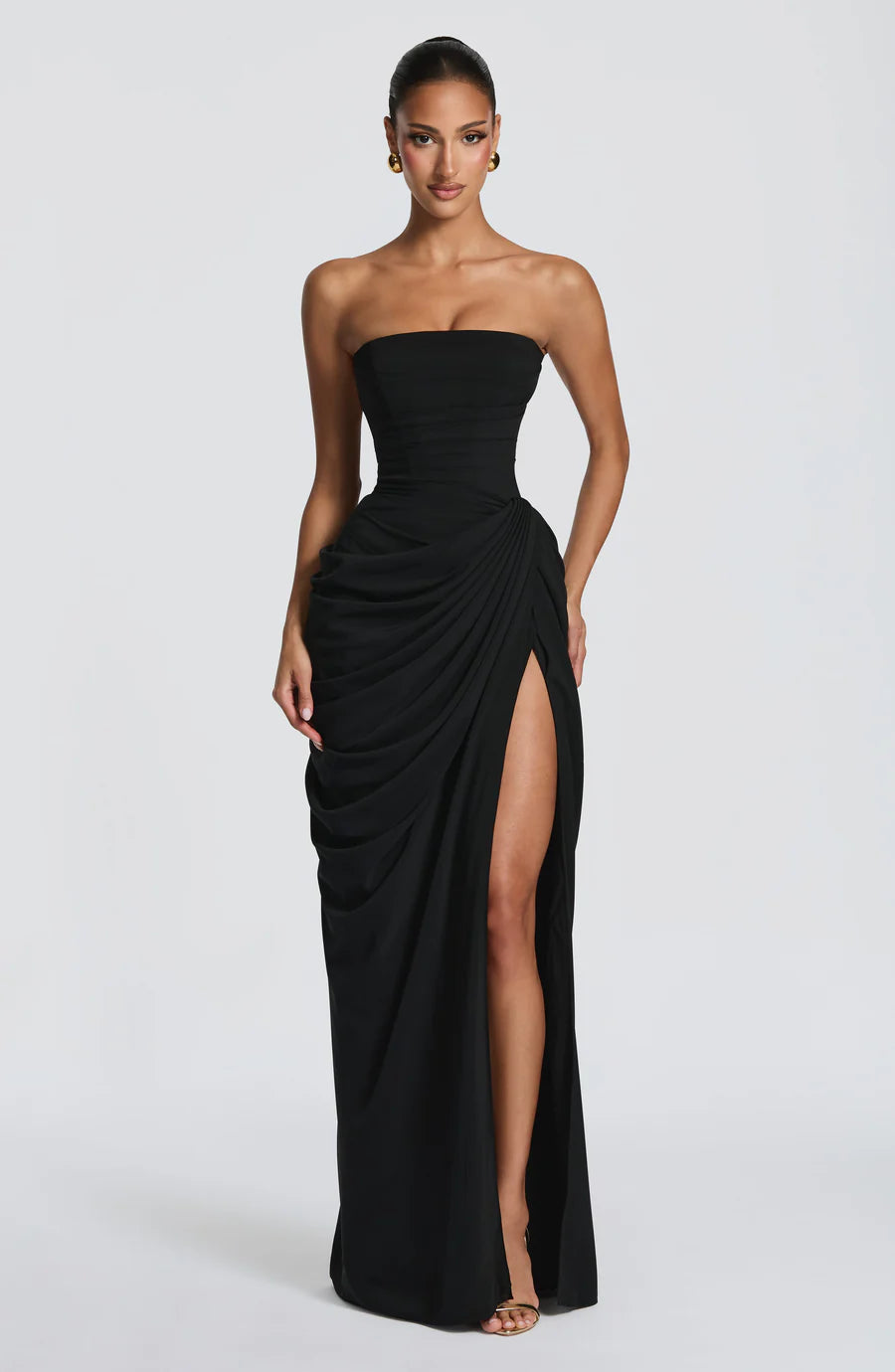 Strapless Draped Corset Maxi Dress