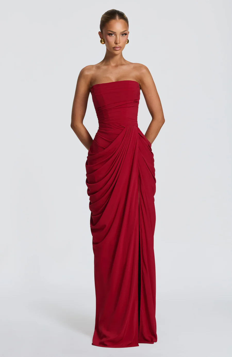 Strapless Draped Corset Maxi Dress