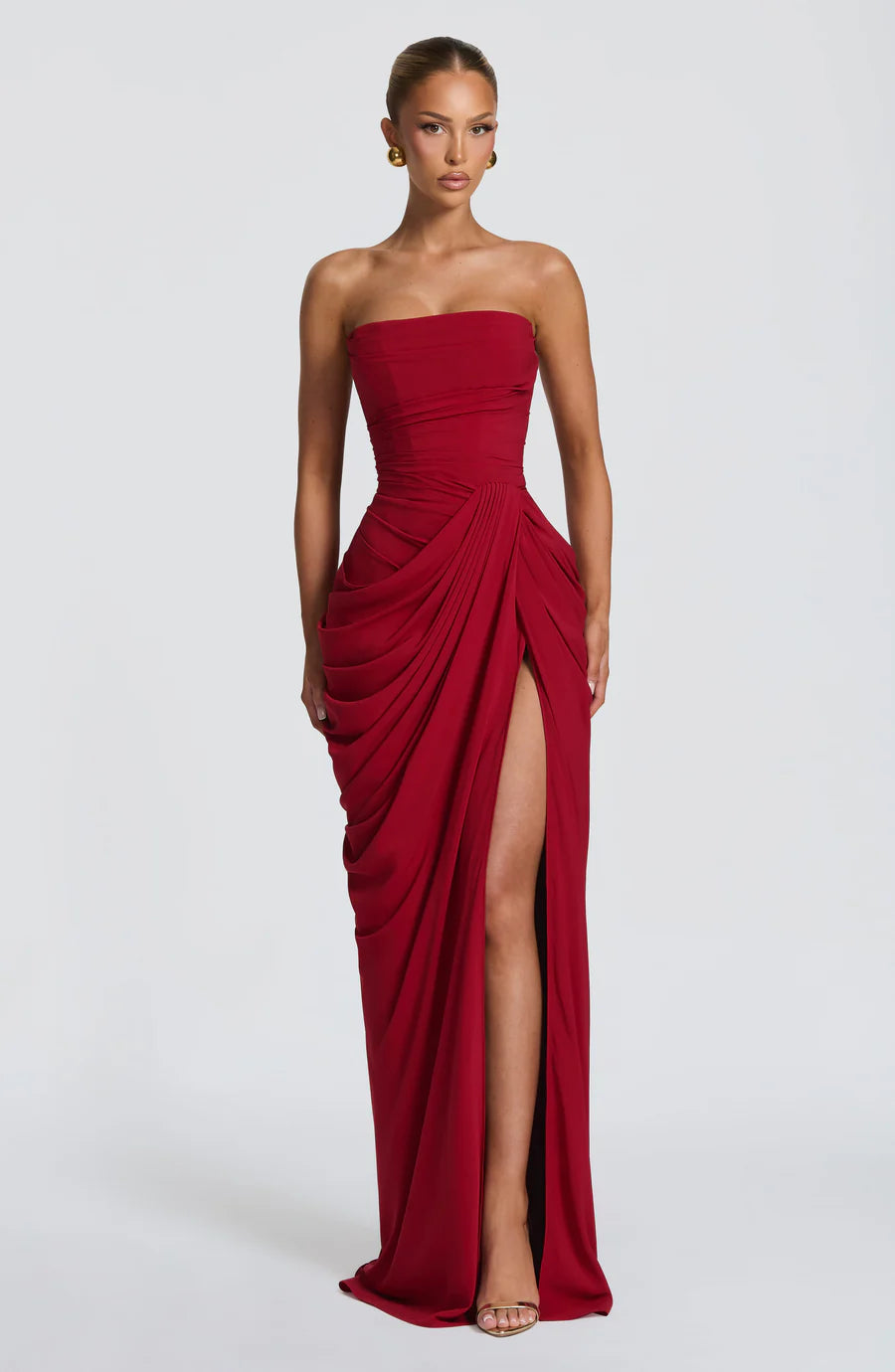 Strapless Draped Corset Maxi Dress