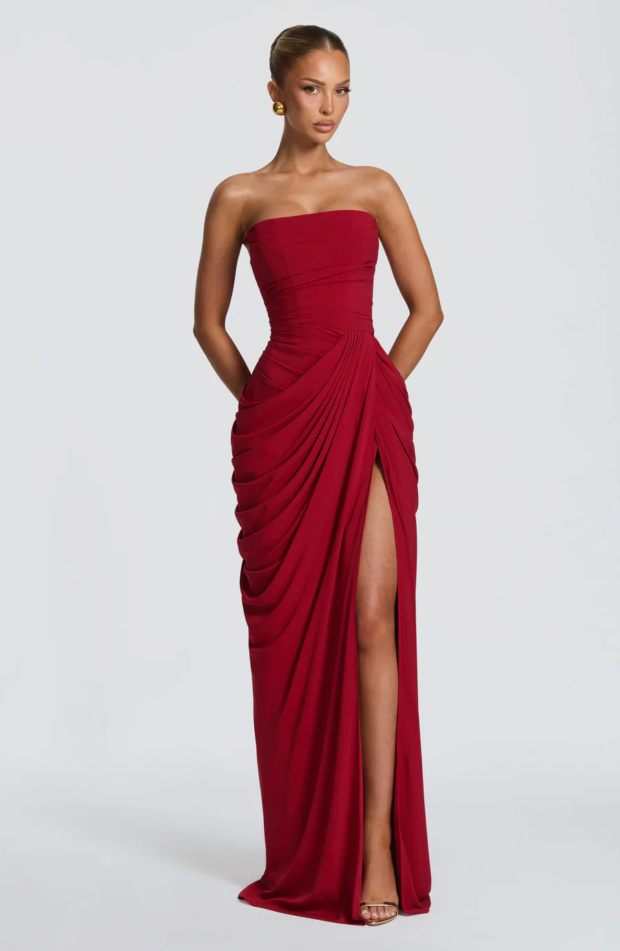 Strapless Draped Corset Maxi Dress