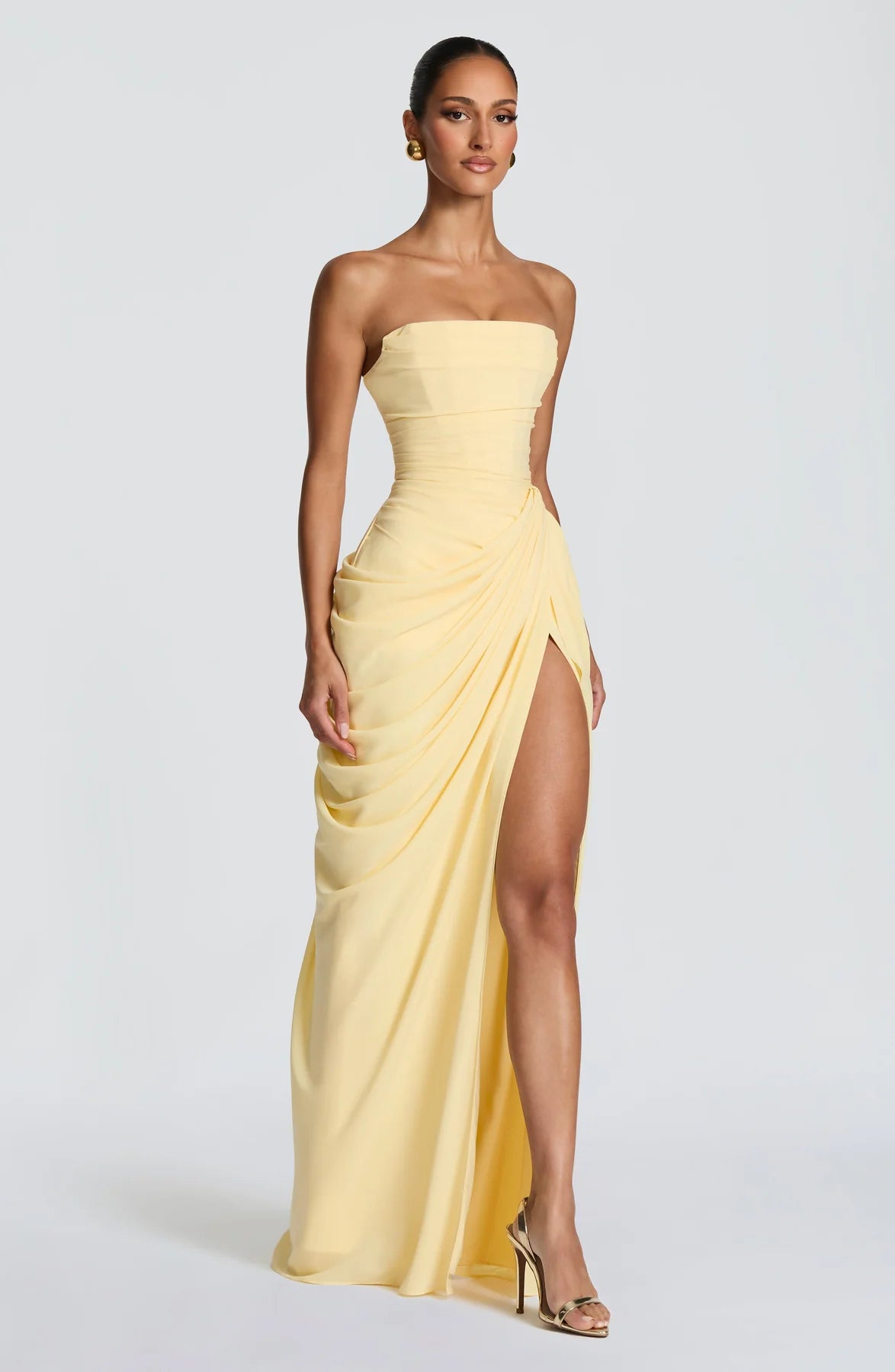 Strapless Draped Corset Maxi Dress