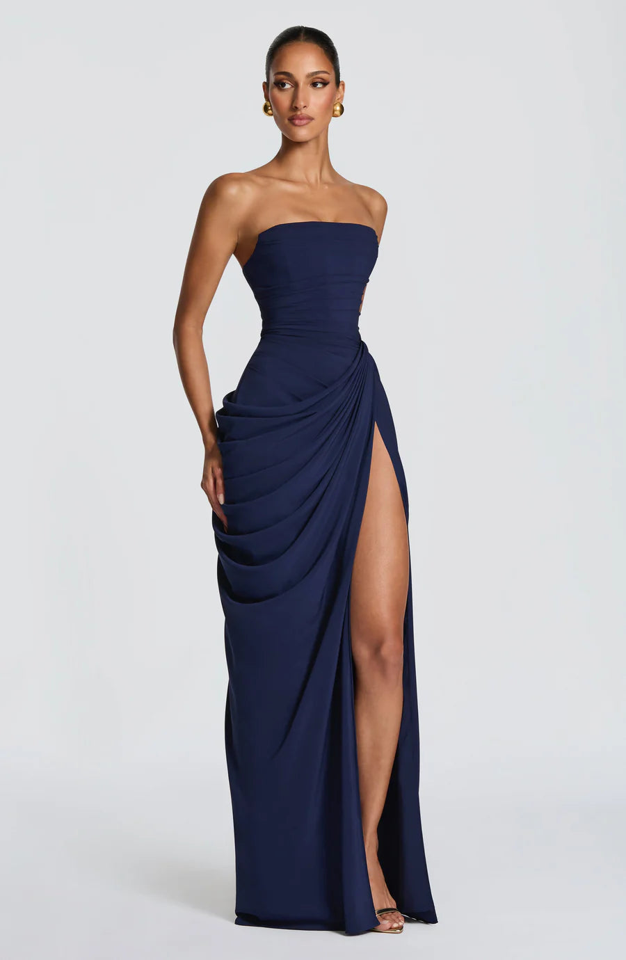 Strapless Draped Corset Maxi Dress