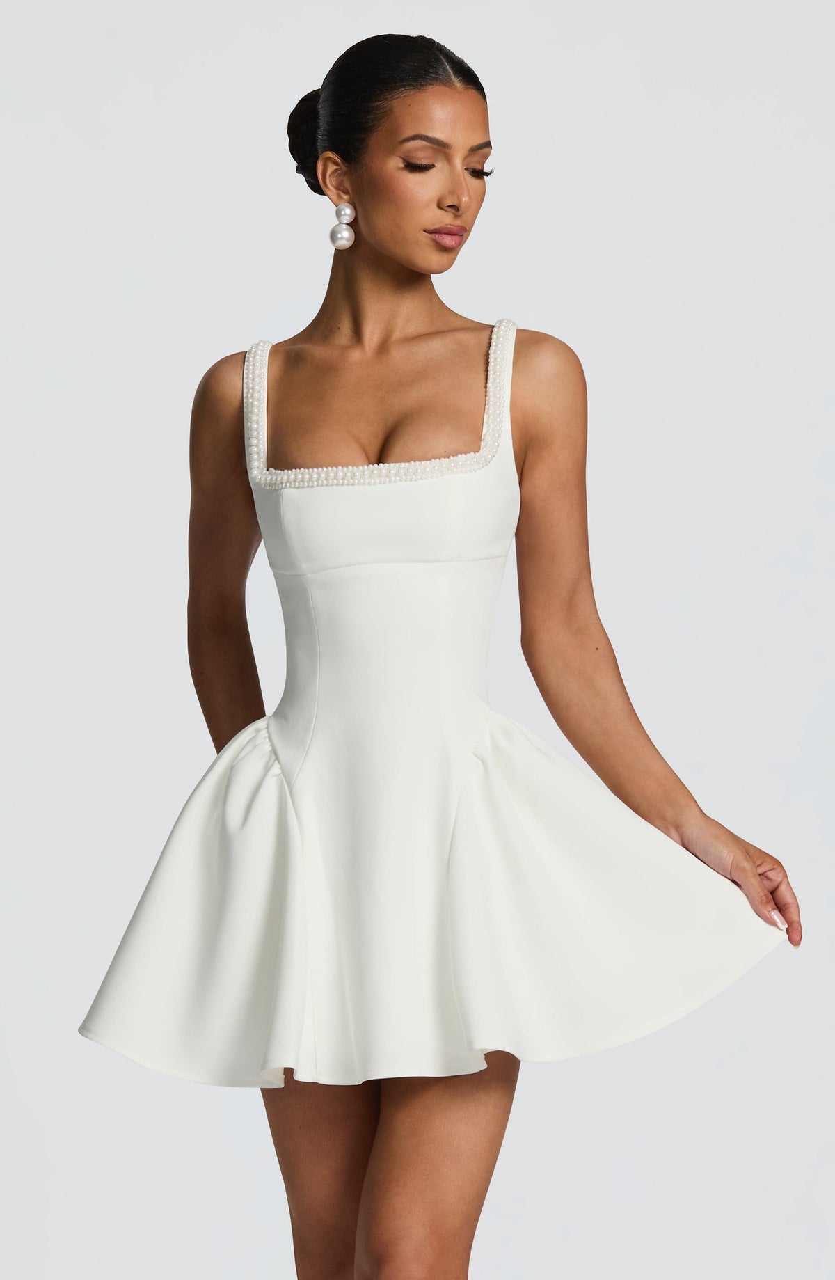 Elise Pearl Trim Mini Dress - Ivory