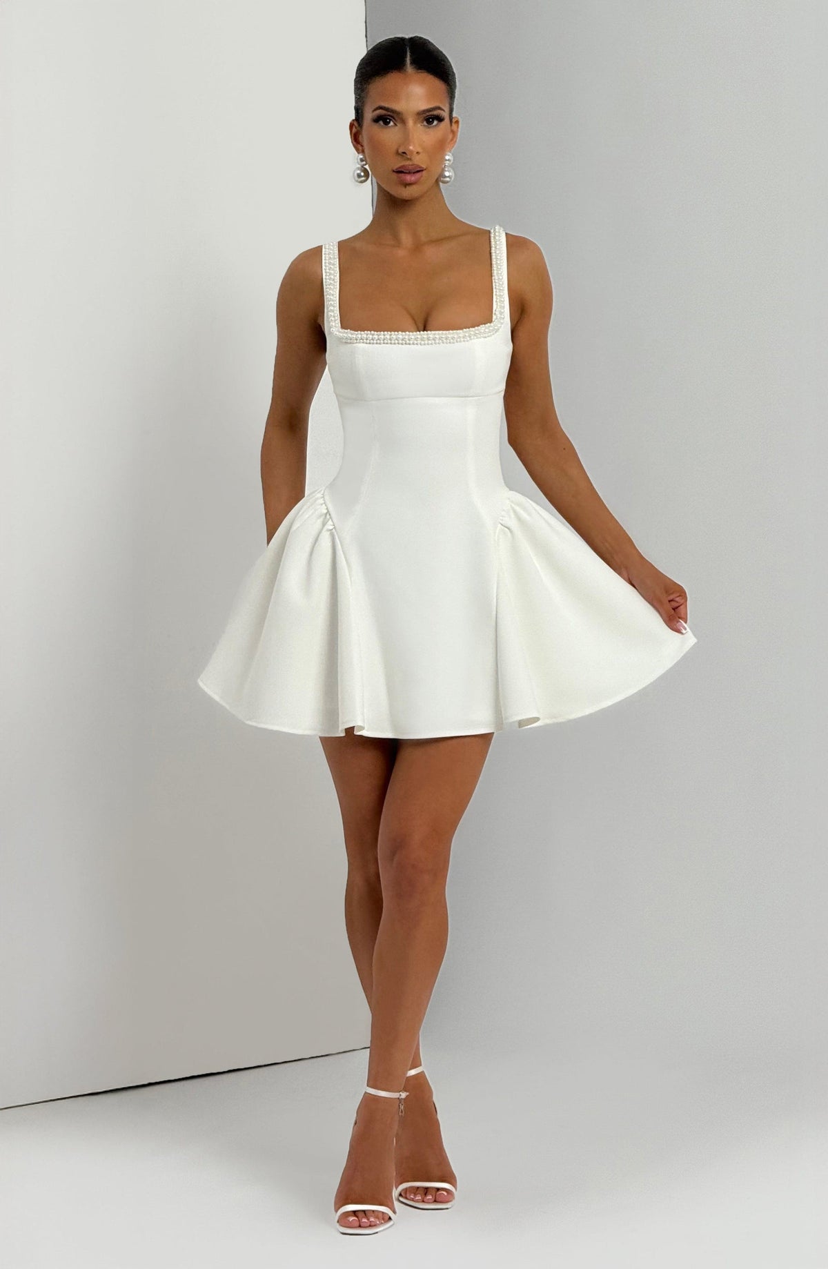 Elise Pearl Trim Mini Dress - Ivory
