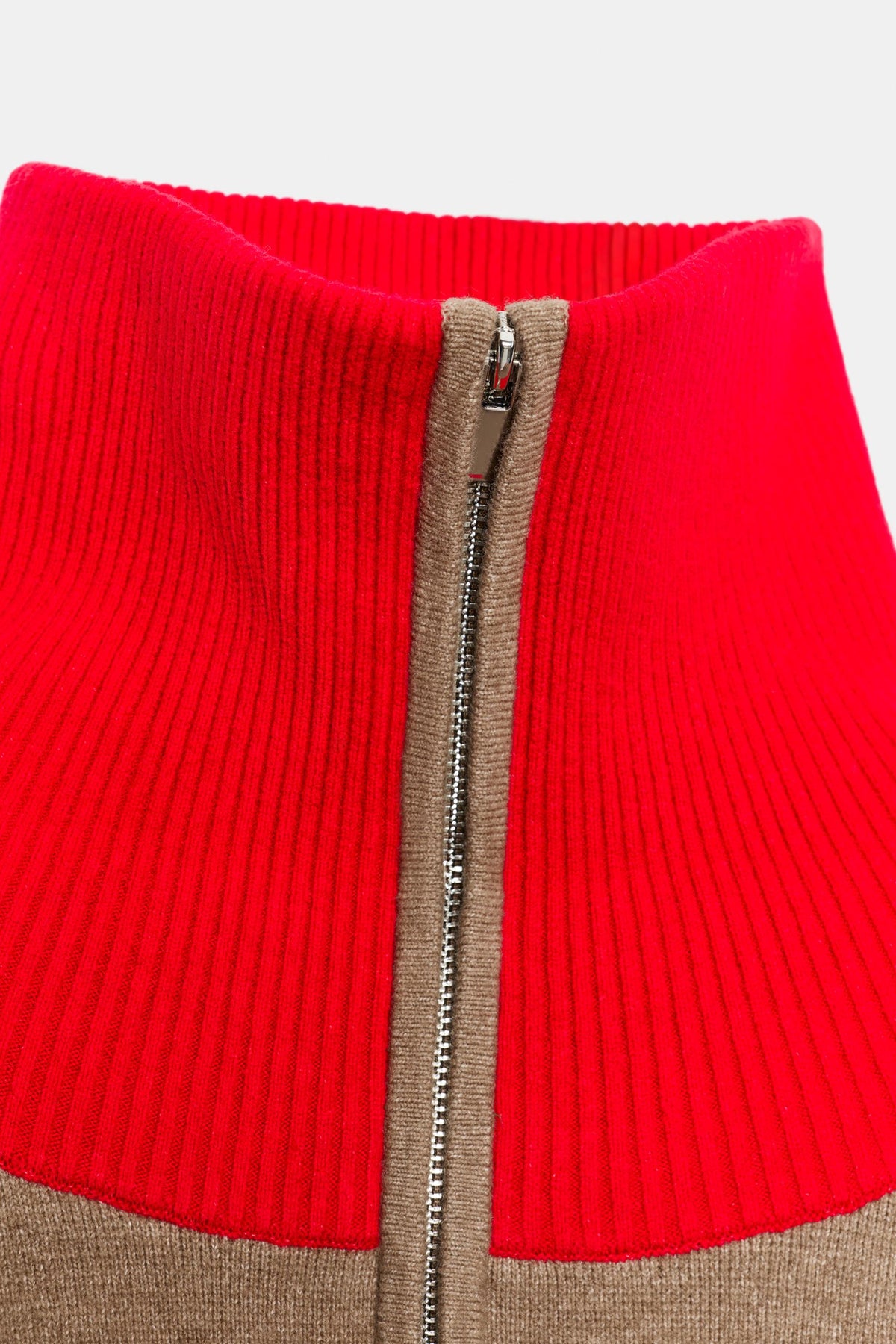 Elodie Contrast Zip Knit Jacket - Camel Red