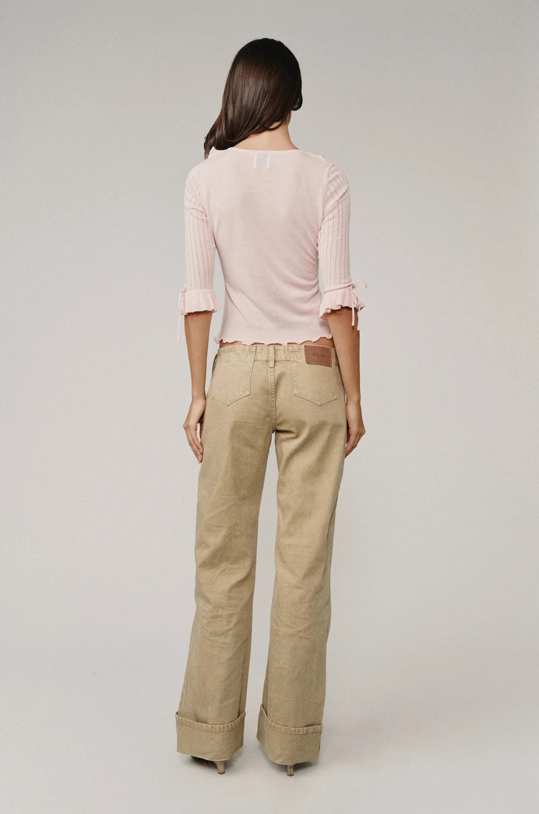 Ruffle Trim Ribbed Knit Top