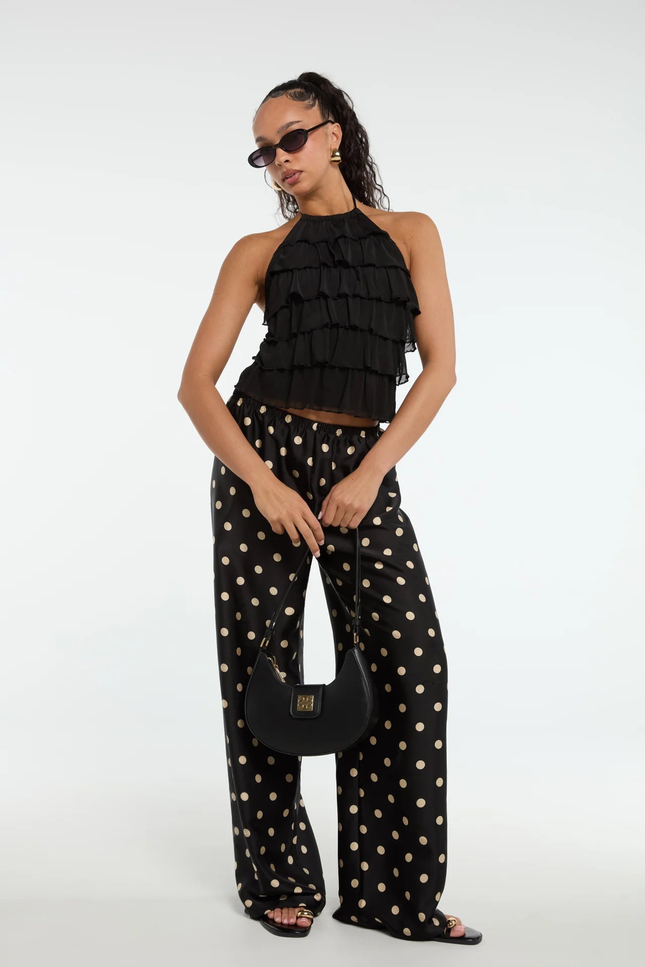 Bardot Ruffle Halter Top