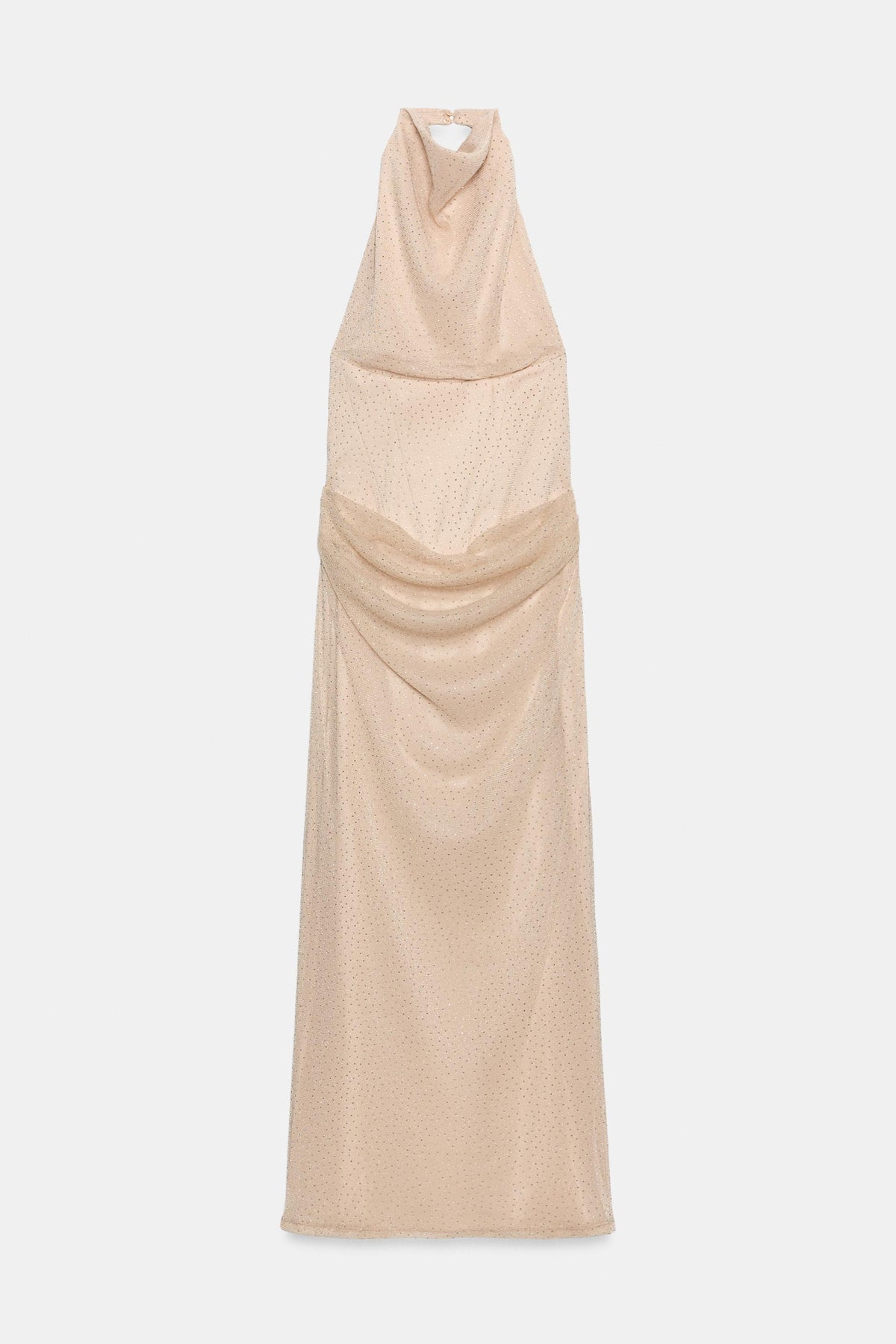 Gisele Halter Rhinestone Corset Midi Dress - Rose Beige