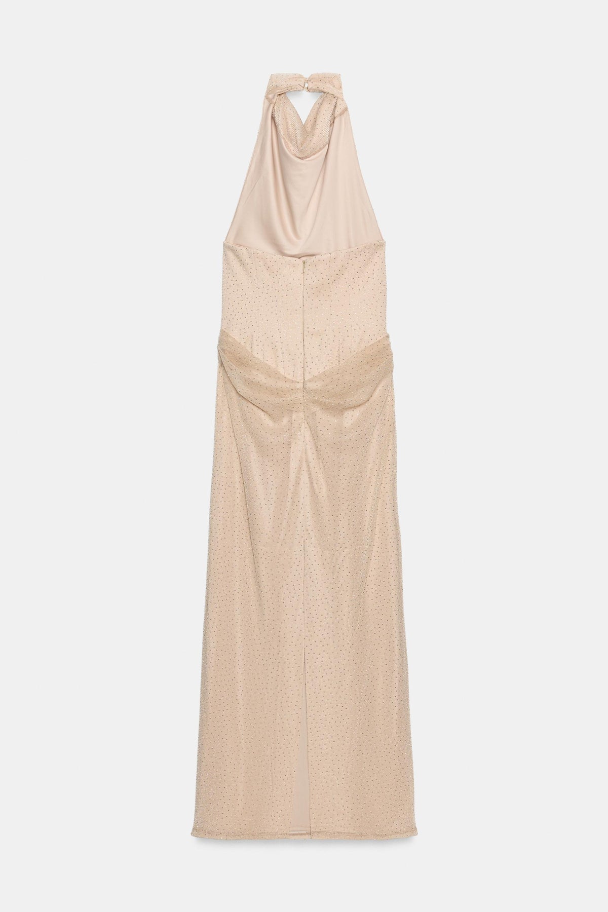Gisele Halter Rhinestone Corset Midi Dress - Rose Beige