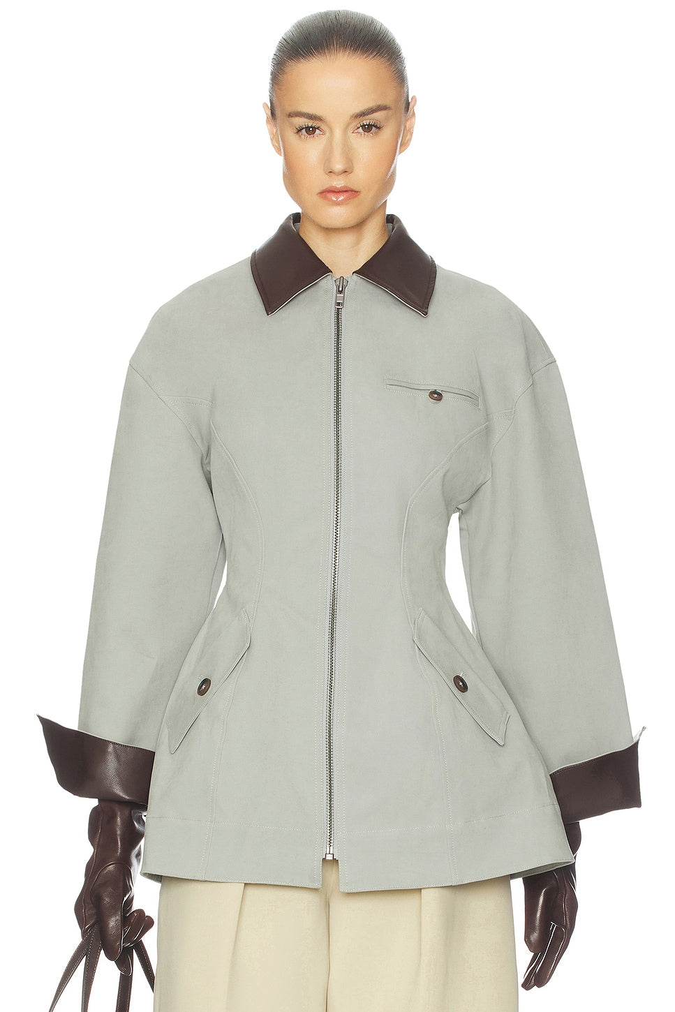 Hazel Contrast Collar Utility Jacket - Sage Grey