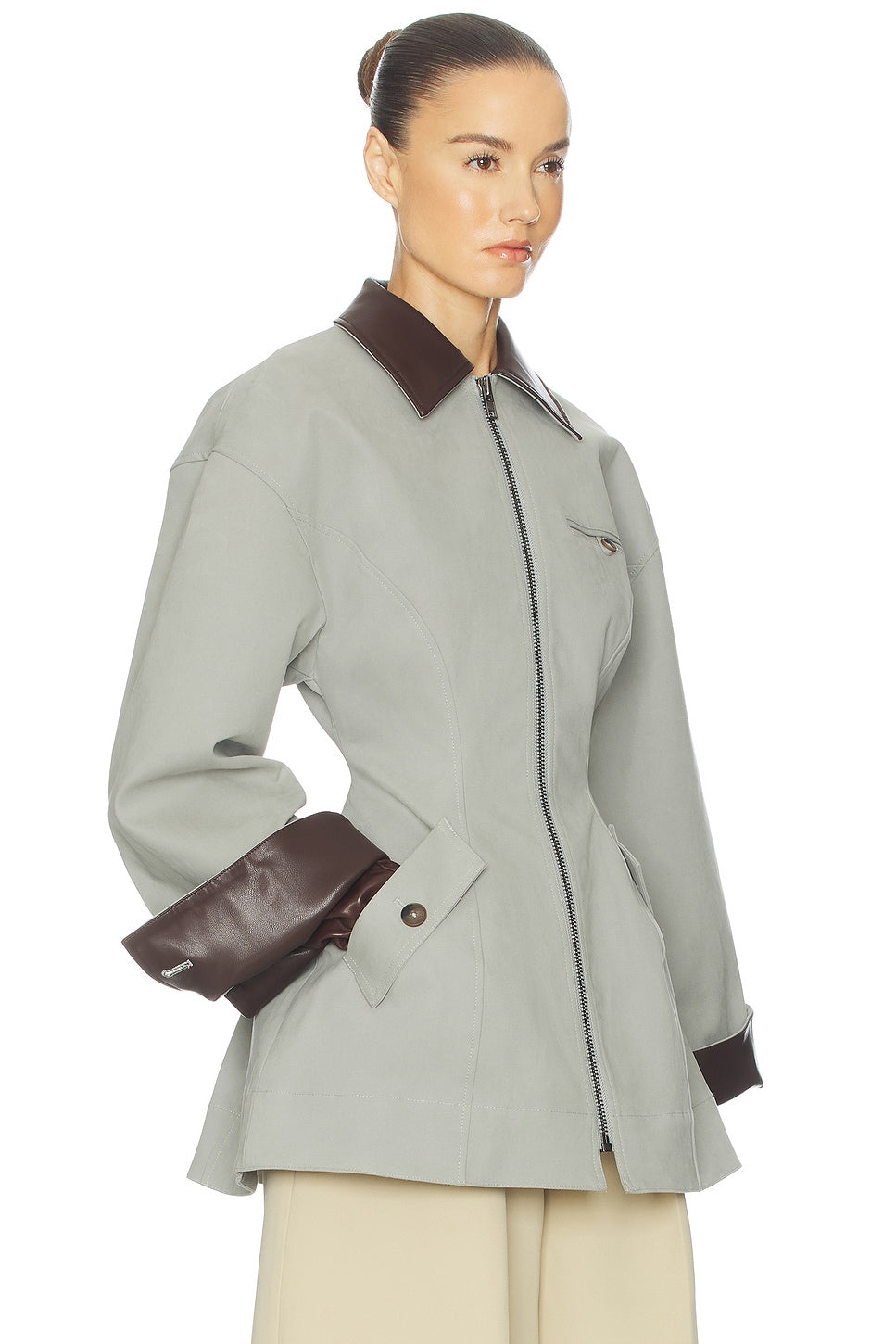 Hazel Contrast Collar Utility Jacket - Sage Grey