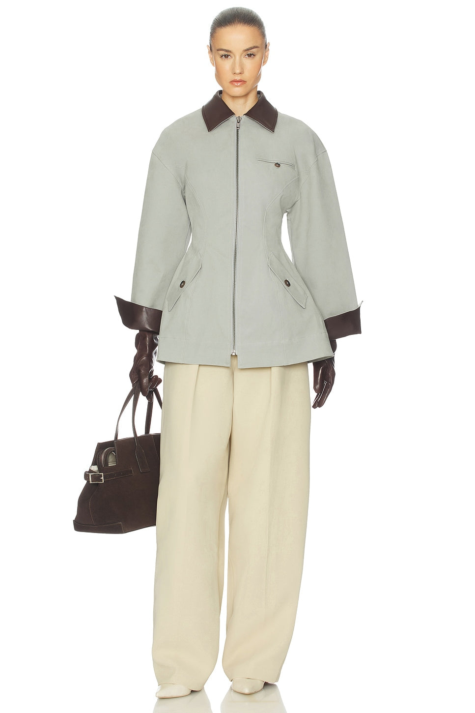 Hazel Contrast Collar Utility Jacket - Sage Grey