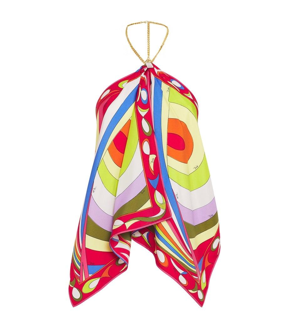 Printed Silk Scarf Halter Top