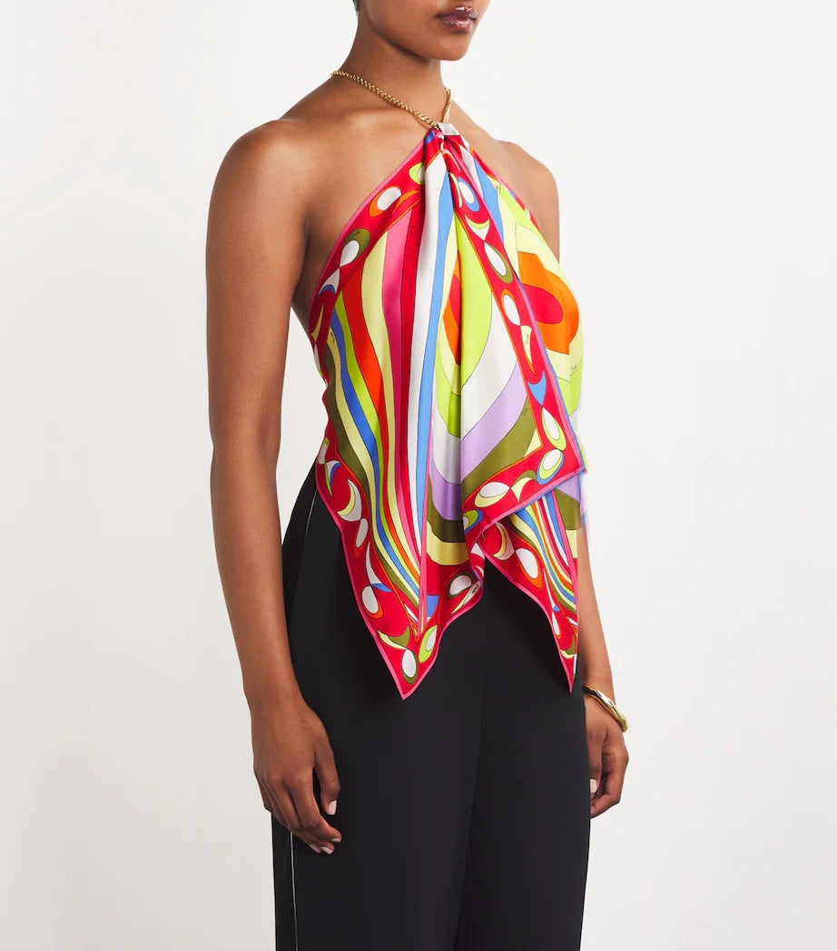 Printed Silk Scarf Halter Top