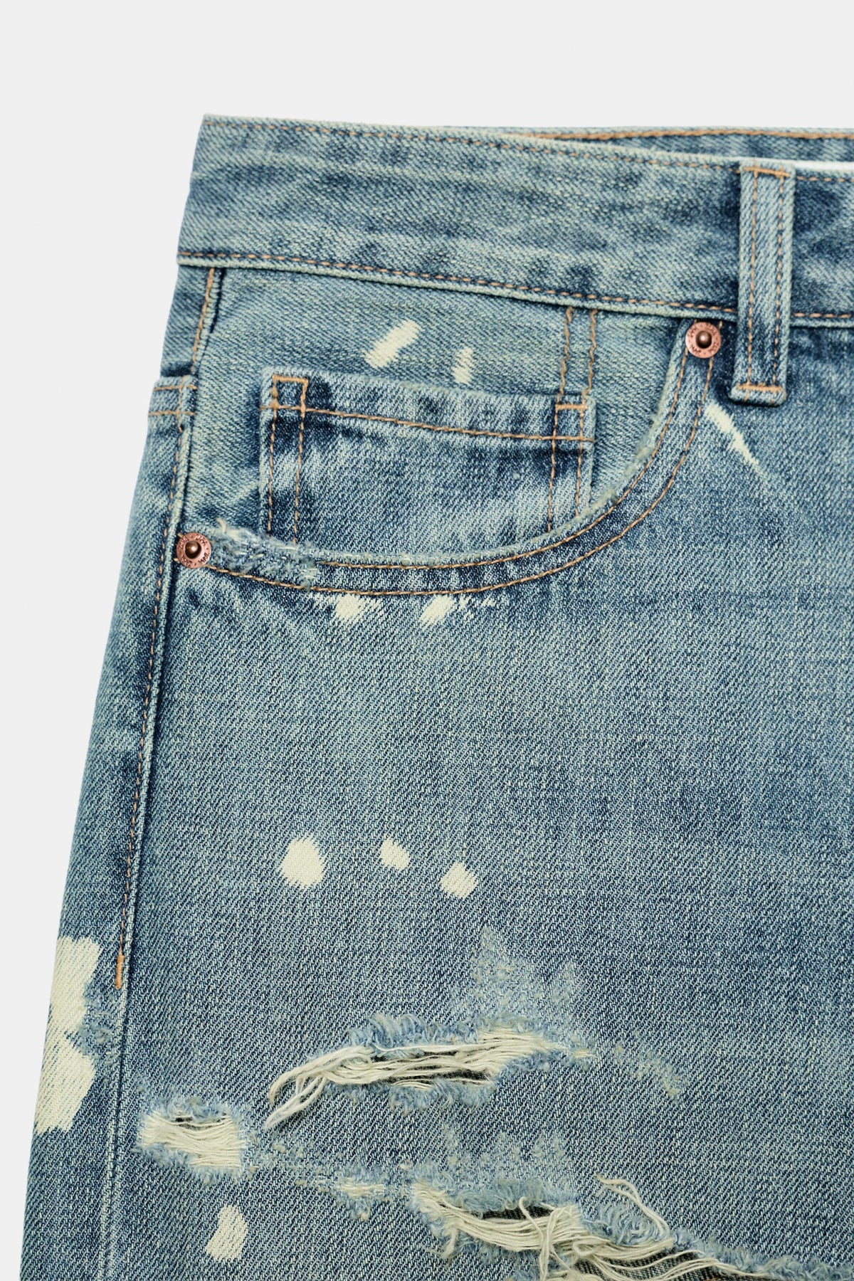 Kenzie Bleach Splatter Boyfriend Jeans - Light Blue