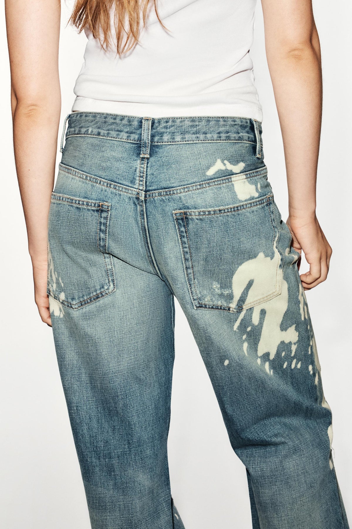 Kenzie Bleach Splatter Boyfriend Jeans - Light Blue