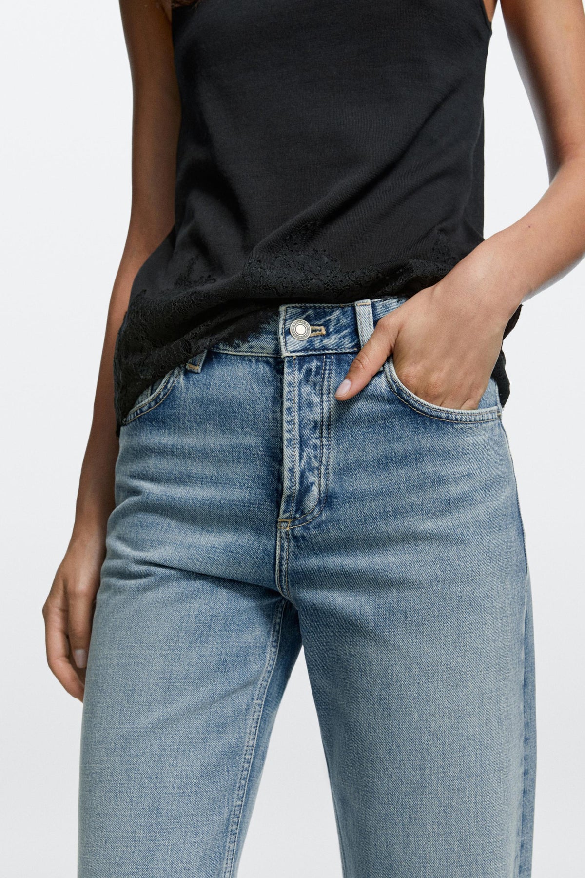 Lena Light Wash Mid Rise Wide Leg Jeans - Light Blue