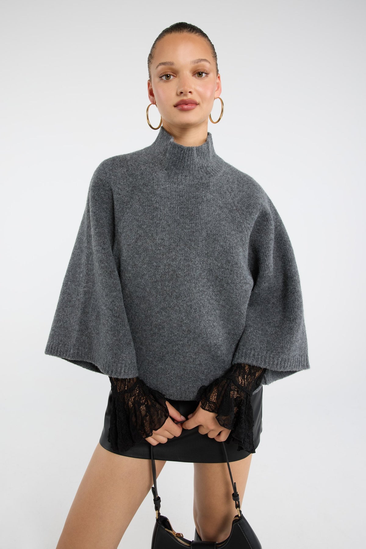 Margot Funnel Neck Sweater - Charcoal