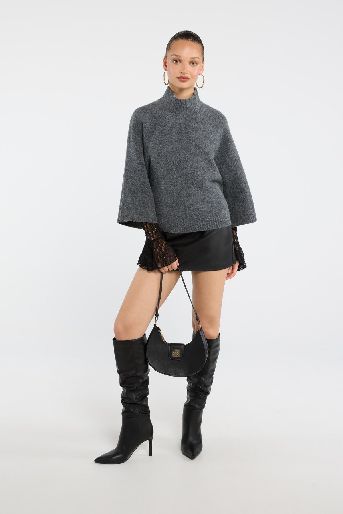 Margot Funnel Neck Sweater - Charcoal