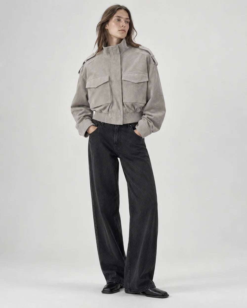 Suede Utility Bomber Jacket