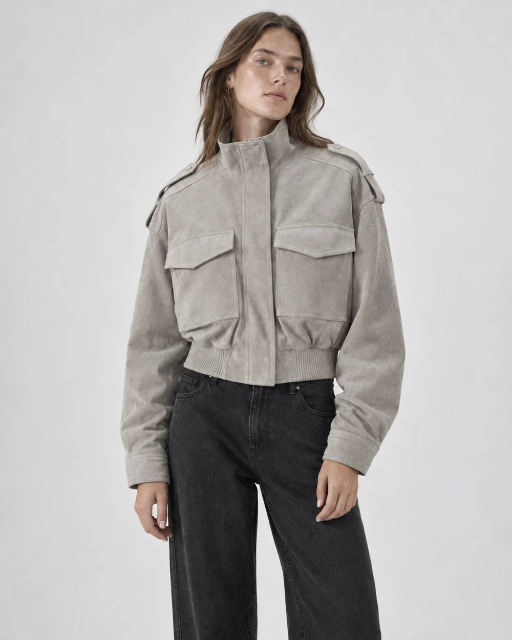 Suede Utility Bomber Jacket
