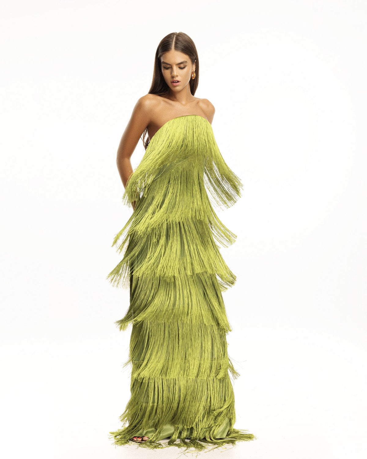 Mira Tiered Fringe Maxi Dress - Pistachio