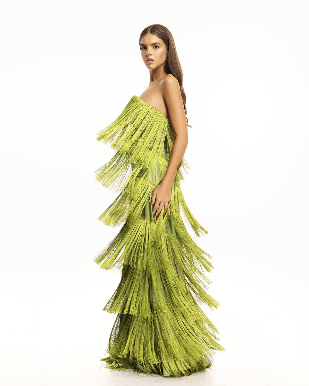 Mira Tiered Fringe Maxi Dress - Pistachio