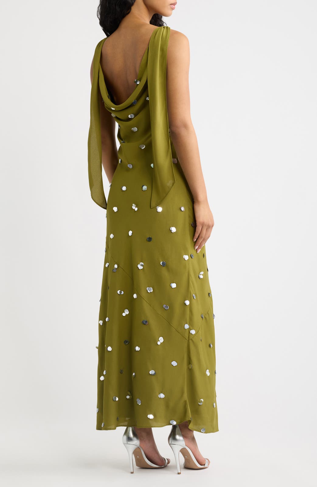 Nina Sequin Cowl Back Maxi Dress - Olive