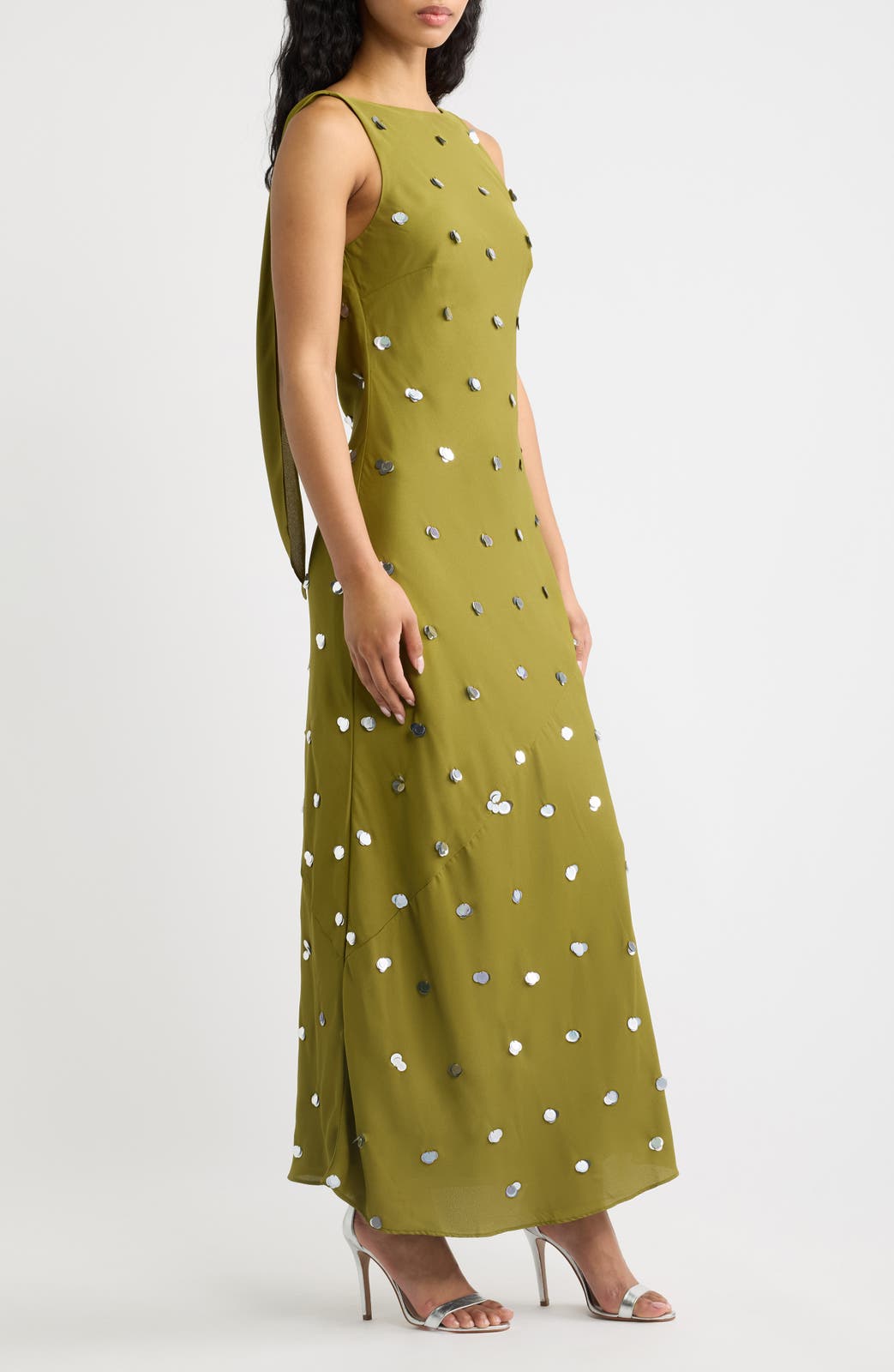Nina Sequin Cowl Back Maxi Dress - Olive