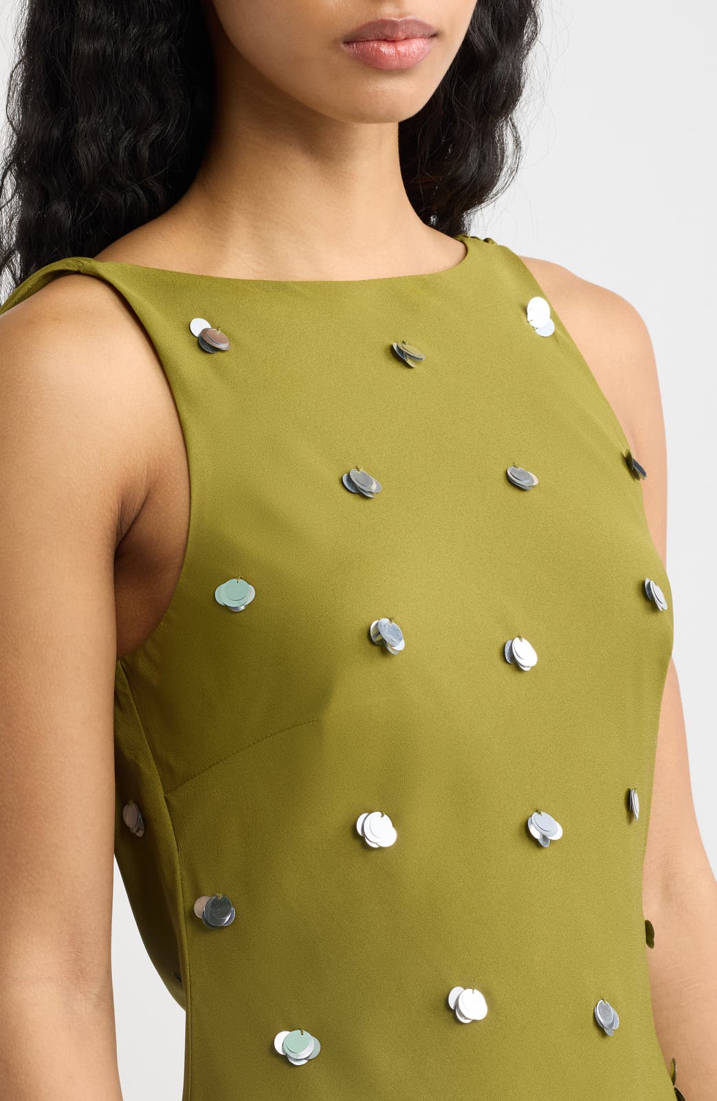 Nina Sequin Cowl Back Maxi Dress - Olive